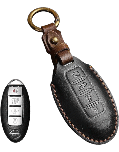 7Cylinder Genuine Leather Key Cover with Keychain Compatible with Nissan