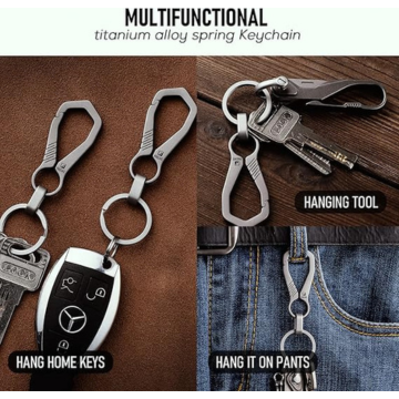 FEGVE Titanium Key Chain with Key Ring,Carabiner Car Key Chains for Men and Women, Gray, M - Image 2