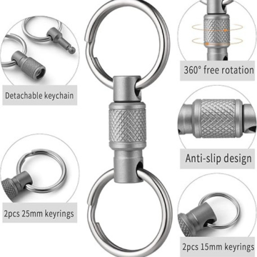 FEGVE Titanium Quick Release Swivel Keychain, Pull Apart Detachable Keychain Heavy Duty Car Key Holder with 4 Stainless Steel Key Rings-2pcs - Image 3