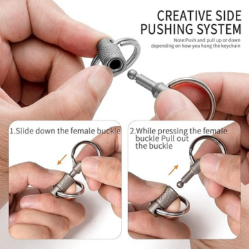 FEGVE Titanium Quick Release Swivel Keychain, Pull Apart Detachable Keychain Heavy Duty Car Key Holder with 4 Stainless Steel Key Rings-2pcs - Image 4