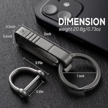 FEGVE Keychain Clip, Titanium Belt Clip Key Clip with Key Ring, Key Chain Clip Belt Key Holder Black Keychain for men - Image 5