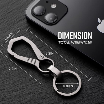 FEGVE Titanium Key Chain with Key Ring,Carabiner Car Key Chains for Men and Women, Gray, M - Image 5