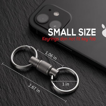 FEGVE Titanium Quick Release Swivel Keychain, Pull Apart Detachable Keychain Heavy Duty Car Key Holder with 4 Stainless Steel Key Rings-2pcs - Image 6