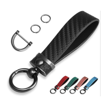 7Cylinder Carbon Fiber Style Key Chain Microfiber Leather, 360-degree Rotatable Swivel, Anti-Lost D-Ring, 2 Keyrings.