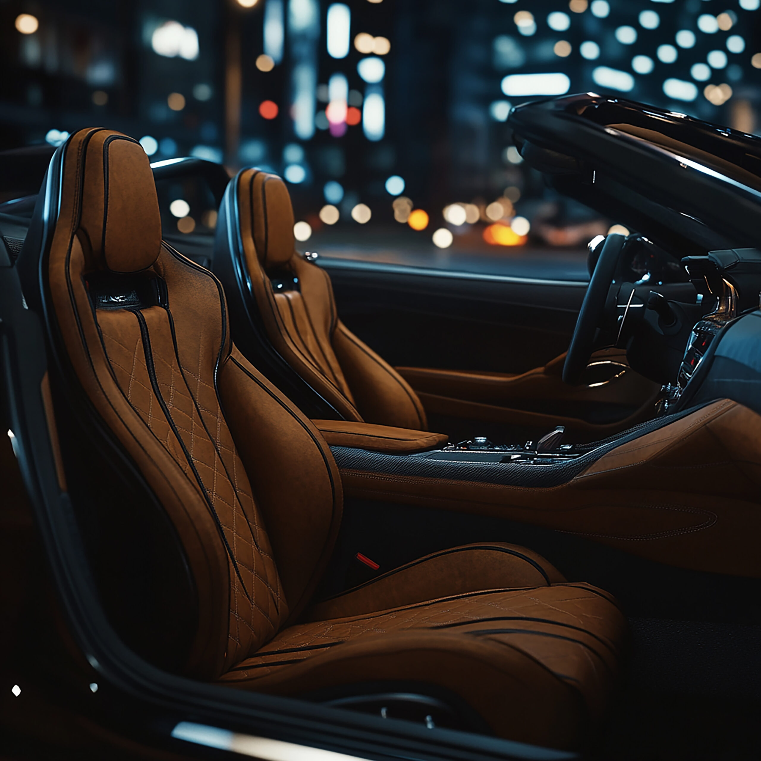 Luxurious Car Interior at Night