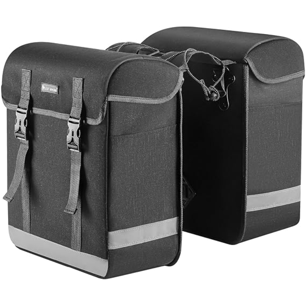 West Biking High-Capacity Bicycle Rear Pannier Bag with Reflective Safety Strips - Black, 33 Liter.