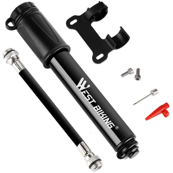 West Biking Aluminum Alloy Mini Bike Hand Pump High Pressure Inflator with Flexible Hose