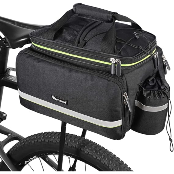 West Biking High-Capacity Bike Rear Pannier Bag with Reflective Safety Strips - Black, 35 Liter