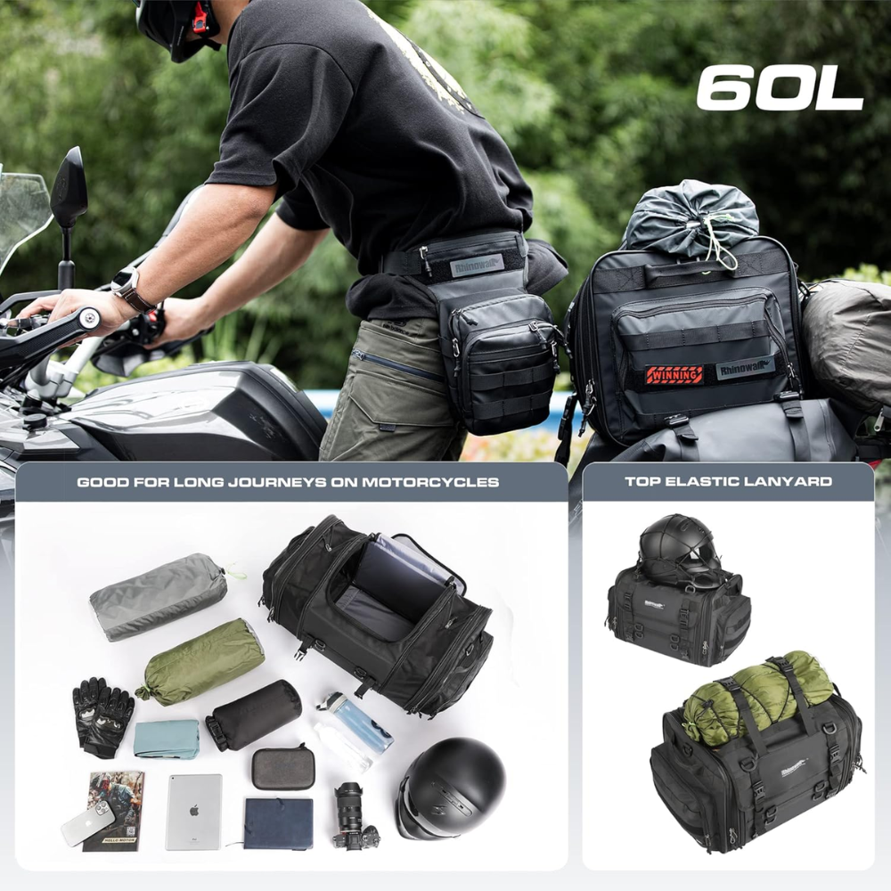 Rhinowalk Expandable Motorcycle Tail Bag - Black, 80 Liter - Image 6