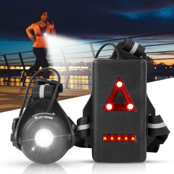 West Biking USB Rechargeable Running Chest Light with 90° Adjustable Beam & Reflective Straps - Black, 500 Lumens
