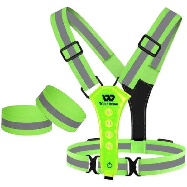 West Biking Rechargeable LED Reflective Running Vest with Adjustable Straps - Green