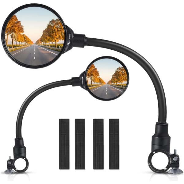 West Biking Adjustable Rotatable Wide Angle Convex Bike Mirror - Black, 2 Pcs