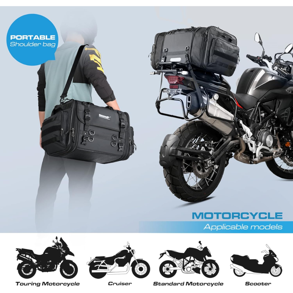 Rhinowalk Expandable Motorcycle Tail Bag - Black, 80 Liter - Image 5