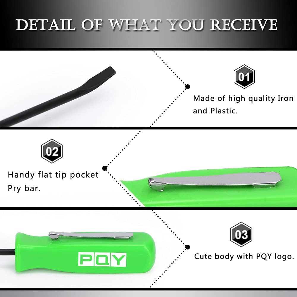 PQY 3-Piece Mini Pocket Pry Bar Set – 4.5" Length, Green - Image 3