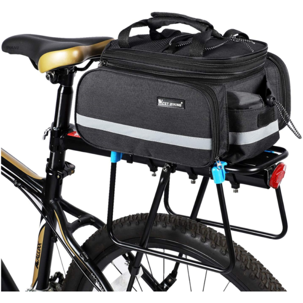 West Biking High-Capacity Bike Rear Pannier Bag with Reflective Safety Strips - Black, 10-25 Liter