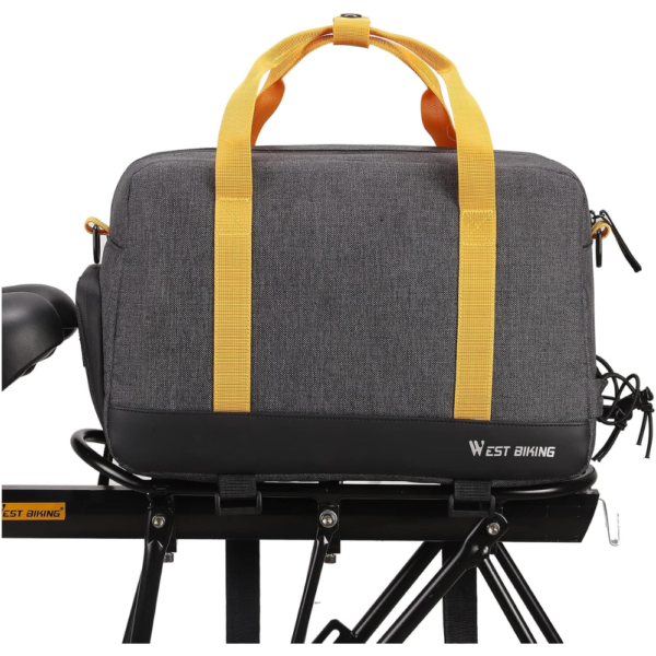 West Biking Bicycle Trunk Bag with Shoulder Strap - Grey & Yellow, 8.5 Liter