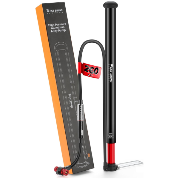 West Biking Mini Bike Pump with Flexible Hose Compatible with Schrader & Presta Valves - 260 PSI