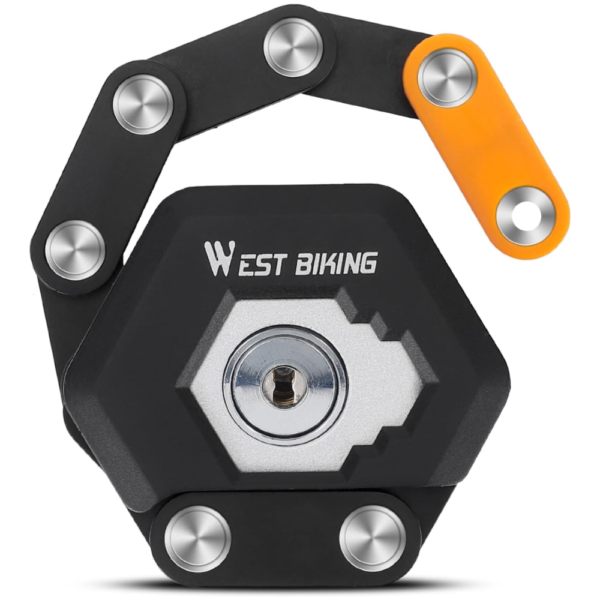 West Biking ABS & Zinc Allory Compact Folding Bike Lock with Mounting Bracket - Black & Orange
