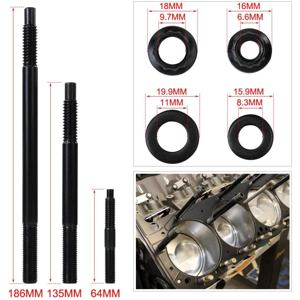 PQY 12-Point Cylinder Head Stud & Nut Kit – For 97–03 Chevy LS1/LS6/LQ9 (4.8L–6.0L) – Black - Image 3
