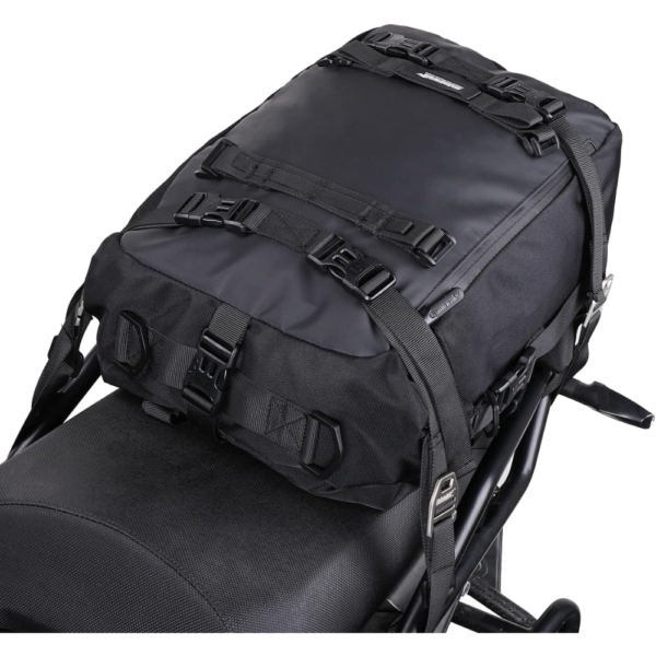 Rhinowalk Multifunctional Waterproof Motorcycle Rear Rack Trunk & Seat Bag – Black, 20 Liter