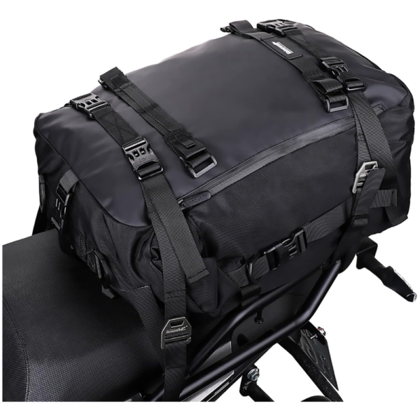 Rhinowalk Multifunctional Waterproof Motorcycle Rear Rack Trunk & Seat Bag – Black, 30 Liter
