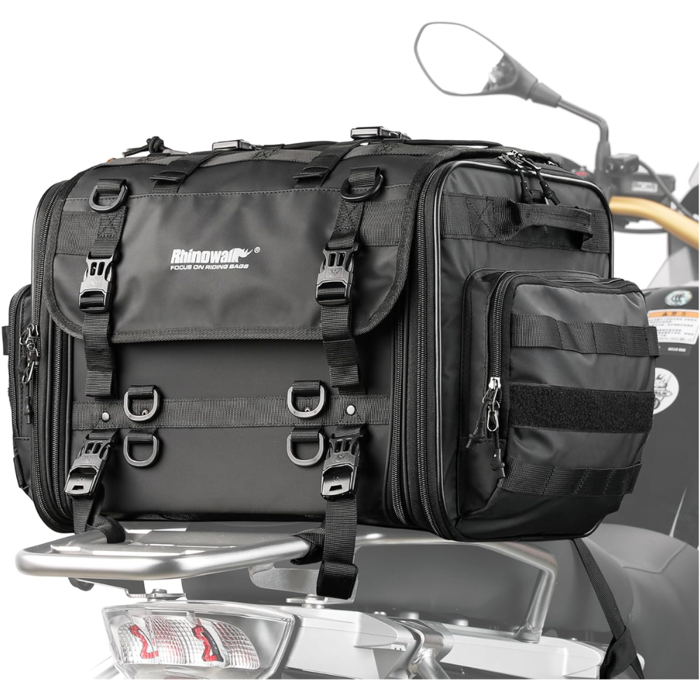 Rhinowalk Expandable Motorcycle Tail Bag - Black, 80 Liter