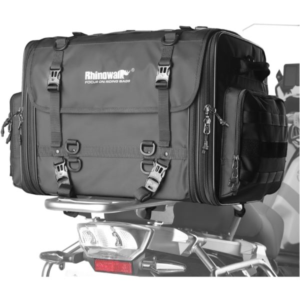 Rhinowalk Expandable Motorcycle Tail Bag - Black, 60 Liter