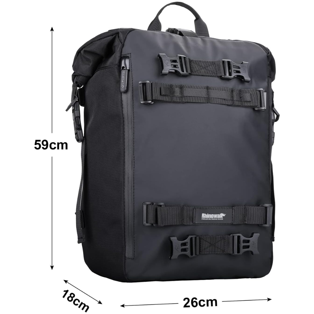 Rhinowalk Multifunctional Waterproof Motorcycle Rear Rack Trunk & Seat Bag – Black, 20 Liter - Image 2