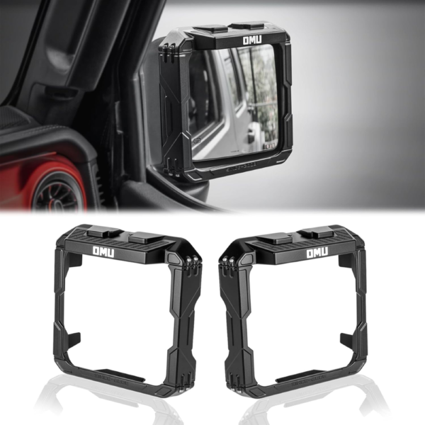 OMU Aluminum Mirror Rain Shield Frame Compatible with 2018-2025 Jeep Wrangler JL & Gladiator JT - Black