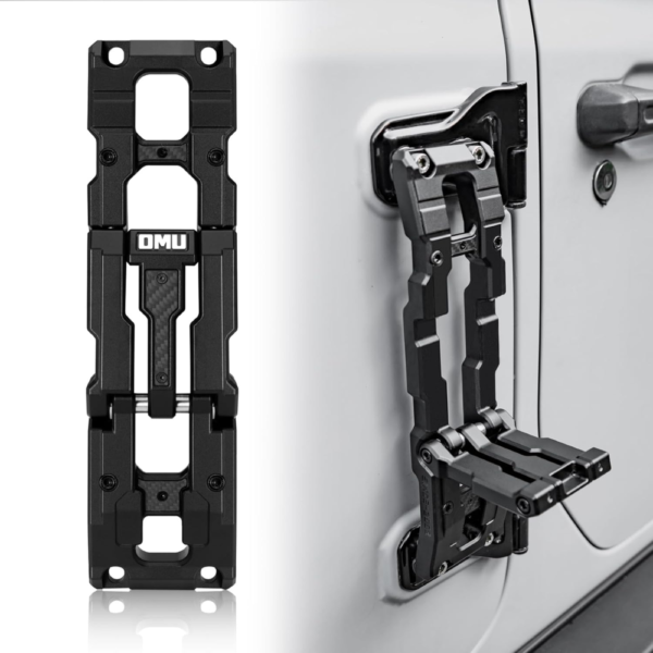 OMU Aluminum Door Hinge Step Compatible with 2007-2025 Jeep Wrangler JK, JL & Gladiator JT - Black