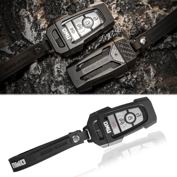 OMU Aluminum Key Fob Case with Keychain Compatible with Ford Bronco, F-150 Raptor & Explorer - Black