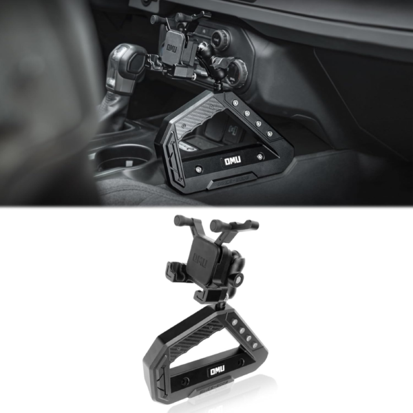 OMU Aluminum Center Console Grab Handle with Phone Holder Compatible with 2021-2025 Ford Bronco - Black
