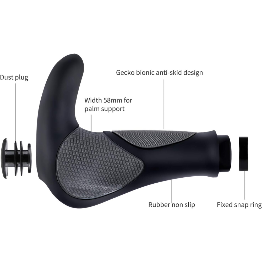 West Biking Ergonomic Bicycle Handlebar Grips with Gecko Bionic Palm Print - Black & Grey - Image 3