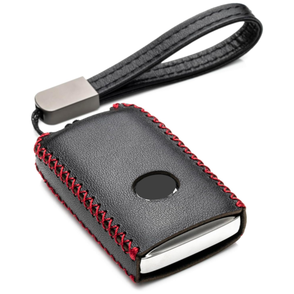 7Cylinder Leather Key Fob Cover with Keychain Compatible with Mazda - Black, 4 Buttons.