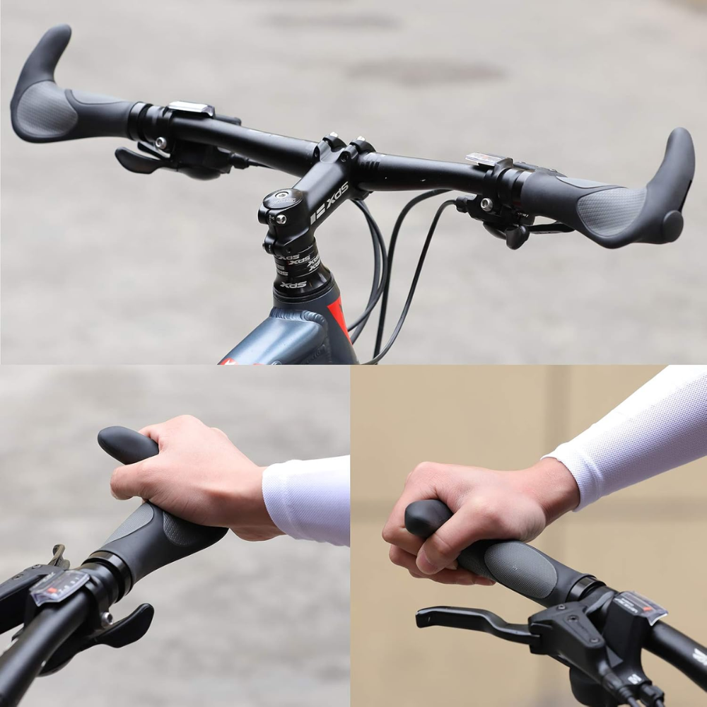 West Biking Ergonomic Bicycle Handlebar Grips with Gecko Bionic Palm Print - Black & Grey - Image 2