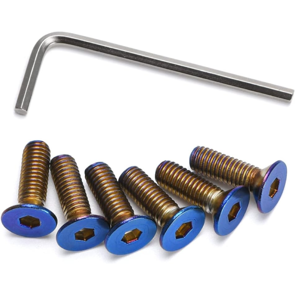 PQY 6-Piece Tapered Steering Wheel Bolts – M5×0.8 × 15mm – Burnt Titanium Finish