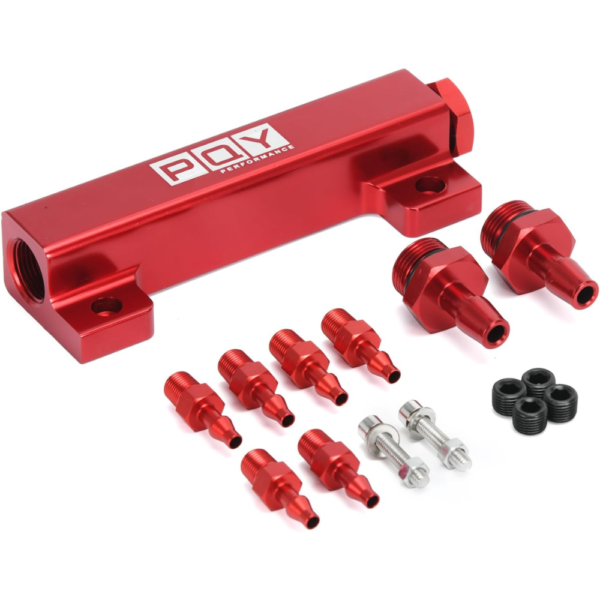 PQY 6-Port Vacuum Block Intake Manifold Kit – 1/8 NPT – Red
