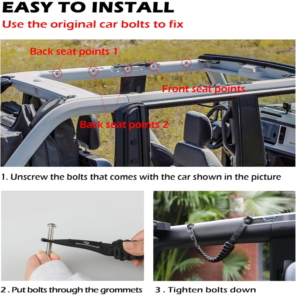 7Cylinder Ford Bronco Roll Bar Grab Handles – 4-Pack – Paracord Grip - Image 7