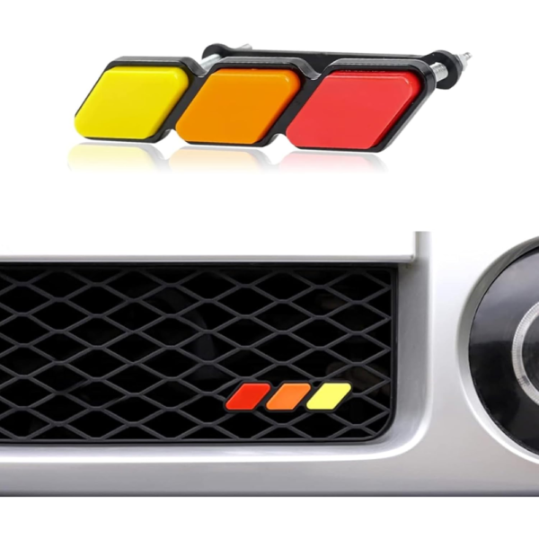 7Cylinder Tri-Color Car Grille Decor Badge – Yellow/Orange/Red Diamond-Shaped Logo – Universal Slotted Grille Compatible
