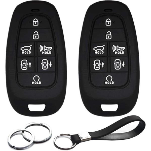 7Cylinder Black 7-Button Silicone Key Fob Cover for Hyundai – 2 Pack