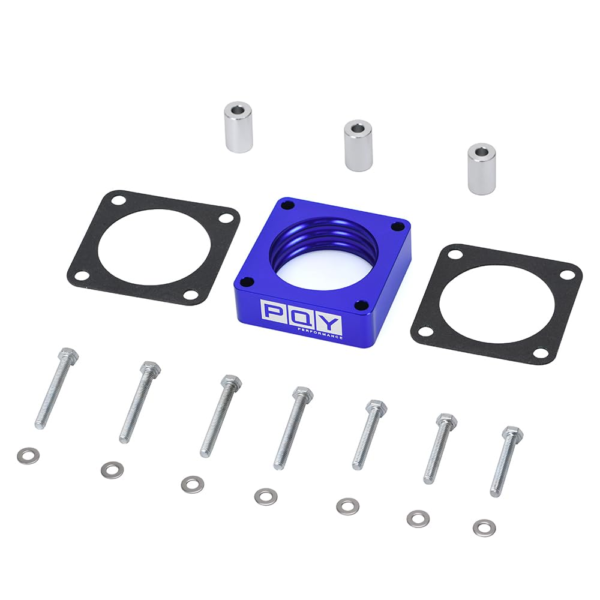 PQY 1" Billet Aluminum Throttle Body Spacer – For 91–06 Jeep Wrangler/Cherokee (2.5L/4.0L) – Blue