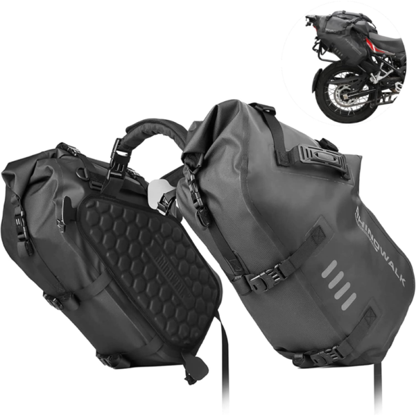 Rhinowalk 48L Waterproof Anti-Vibration Motorcycle Saddlebags – Black