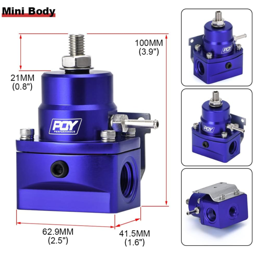 PQY Adjustable Fuel Pressure Regulator with Gauge – AN8 Feed & AN6 ...