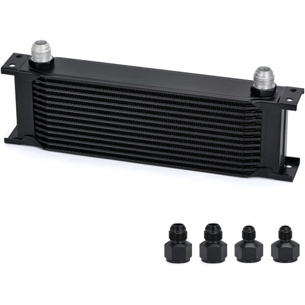 PQY 13-Row Universal Stacked Plate Oil Cooler – AN10 with 6AN/8AN Adapters – Black