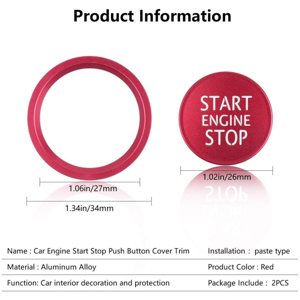 7Cylinder Aluminum Alloy Engine Start Stop Button Cover & Ring – For Audi – Red - Image 6