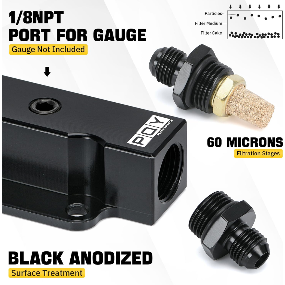 PQY Universal Inline Fuel Filter – 60 Micron with 1/8 NPT Port – Black - Image 3