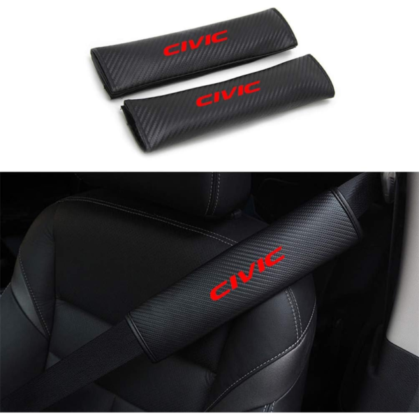 7Cylinder Carbon Fiber Texture Leather Seatbelt Cover Pads – For Honda Civic – Black & Red