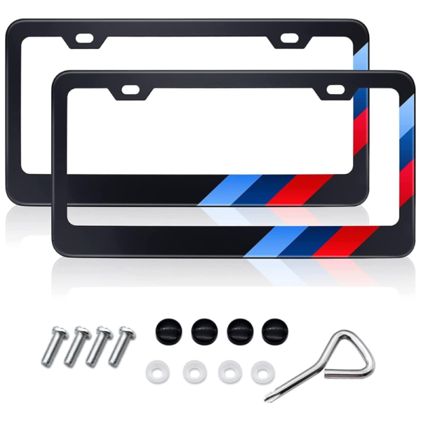 7Cylinder 2-Piece Matte Aluminum License Plate Frame Kit – For All BMW Models – Black