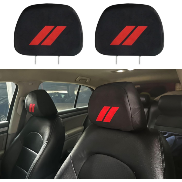 7Cylinder Soft Fabric Car Seat Headrest Covers – For Dodge Durango, Charger, & Challenger – Black & Red