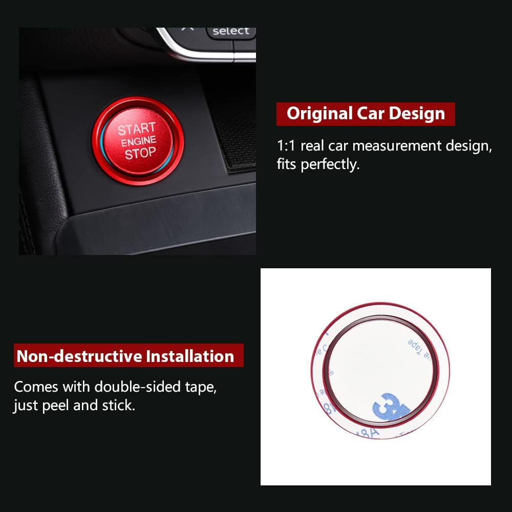 7Cylinder Aluminum Alloy Engine Start Stop Button Cover & Ring – For Audi – Red - Image 4